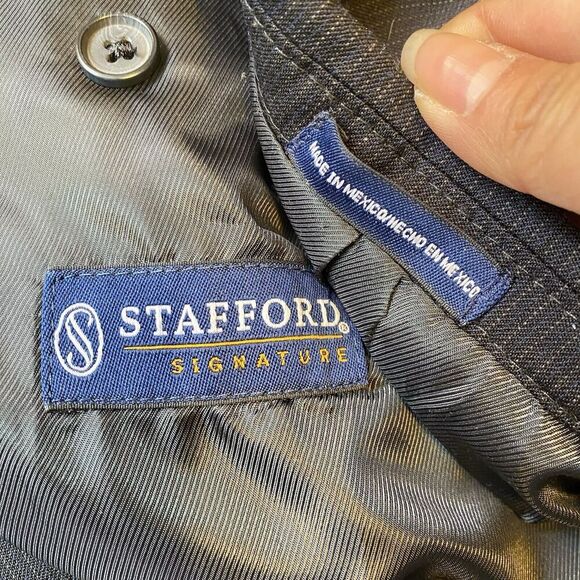 Stafford Signature Classic Fit Men Sz 50Long Blazer Jacket Sport Coat Black Blue - Picture 4 of 11